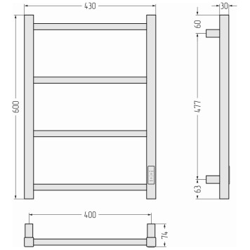 Стилье Формат 26 Полотенцесушитель электрический 43x7,4x60h см, цвет: черный 31526-6040-3
