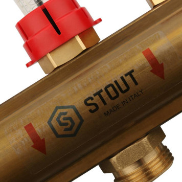 Распределительный коллектор STOUT из латуни с расходомерами на 3 выхода.-5