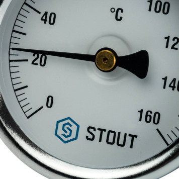 Термометр биметаллический STOUT SIM-0002 с погружной гильзой, Dn 63 мм, гильза 50 мм, 0-160°С.-4