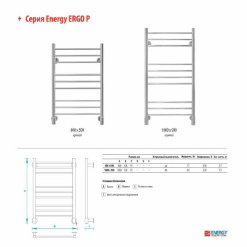 Электрический полотенцесушитель Energy Ergo P 1000х500 прямой-4