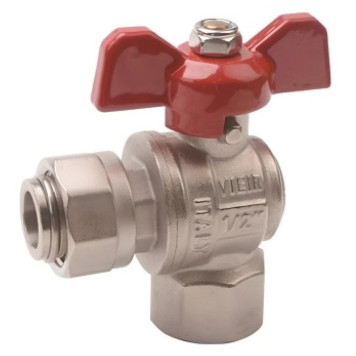Кран VIEIR шаровый угловой с накидной гайкой 1/2 никель (112/14) VERS52