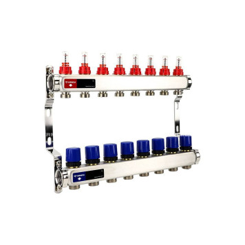 Группа коллекторная с расходомерами VARMEGA VM15108 ВР 1 , на 8 контуров 3/4 EK, нерж. сталь