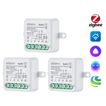Комплект три умных реле (2 канал с нейтралью) HOMMYN 3RLZBN02