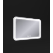 Зеркало LED 050 design pro 80x55 с подсветкой хол. тепл. cвет часы с антизапотеванием прямоугольное