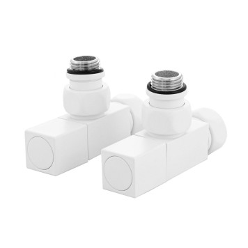 Вентили запорные угловые, ручка квадрат, белый матовый, пара