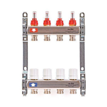 Коллекторная группа 1 Uni-Fitt 450Bнерж. сталь 9 выходов 3/4 с расходомерами и термостатическими вентилями без концевиков