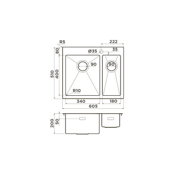 Omoikiri Akisame 60-2-L-IN Кухонная мойка нерж. сталь 60,5x51 см, цвет: нержавеющая сталь 4993775-1