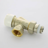 Вентиль термостатический Simplex угловой-осевой HВ 1/2 с преднастройкой никель с разъем. соединением